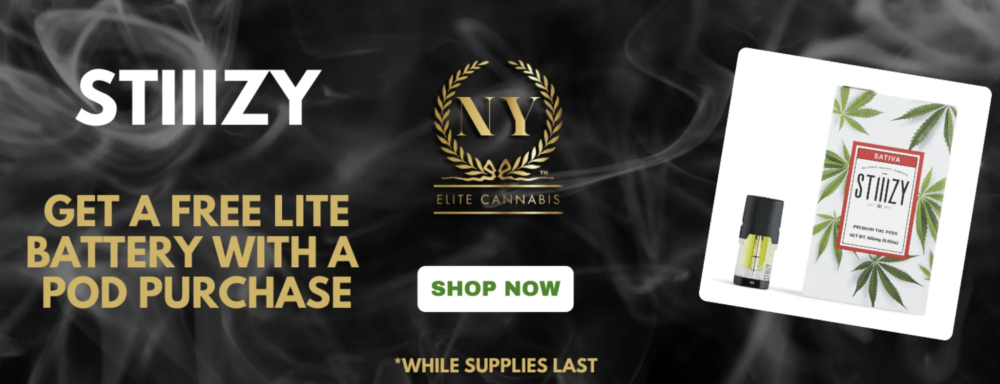 STIIIZY, get a free Lite battery with a pod purchase